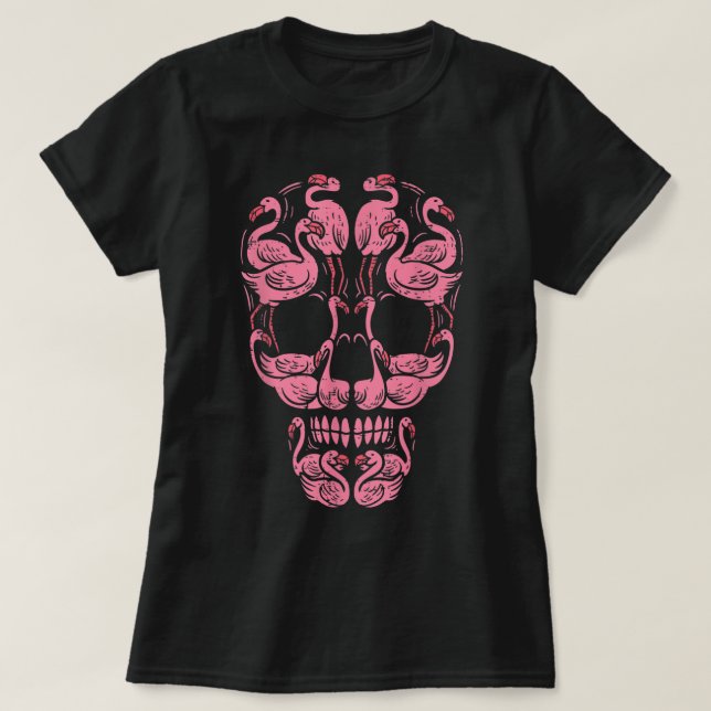 T-shirt Pink Flamingo Skull Breast Cancer Awareness Hallow (Design devant)
