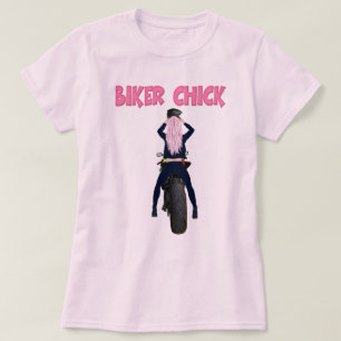 T-shirt Pink Hair Biker Chick Motorcycle