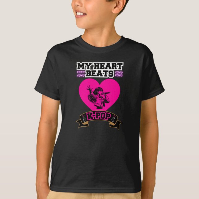 T-shirt Pink Heart Idol chanter KPop Music Love Design (Devant)