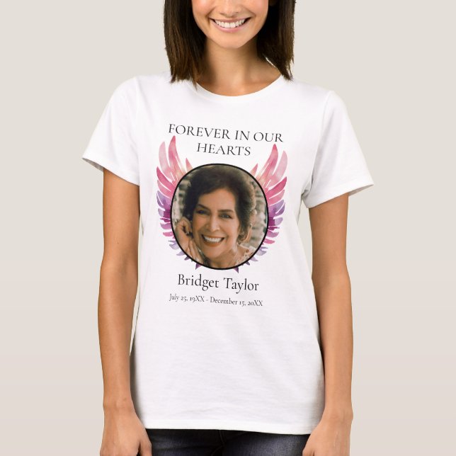 T-shirt Pink & Purples Ange Wings Funeral Photo Memorial (Devant)