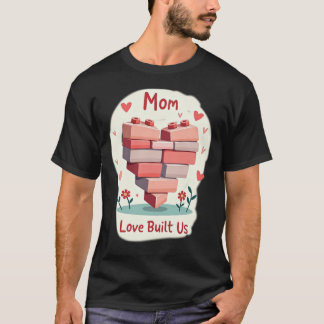 T-shirt Pink & Red Building Brick Heart MOM Love Built Us