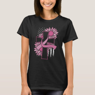T-shirt Pink Ribbon Cross Sunflower Cancer du sein Foi