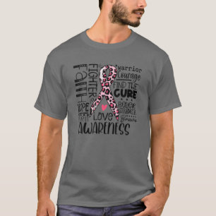 T-shirt Pink Ribbon Faith Hope Love Typographie Breast Can