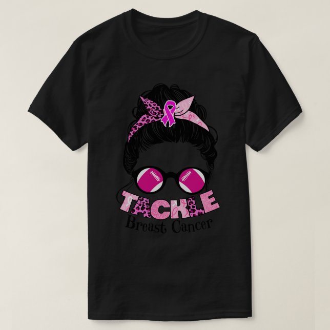 T-shirt Pink Ribbon Sensibilisation Messy Bun Femmes (Design devant)