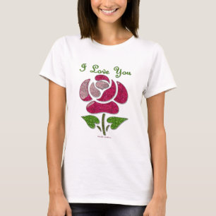 T-shirt Pink Stencil Rose I Love You