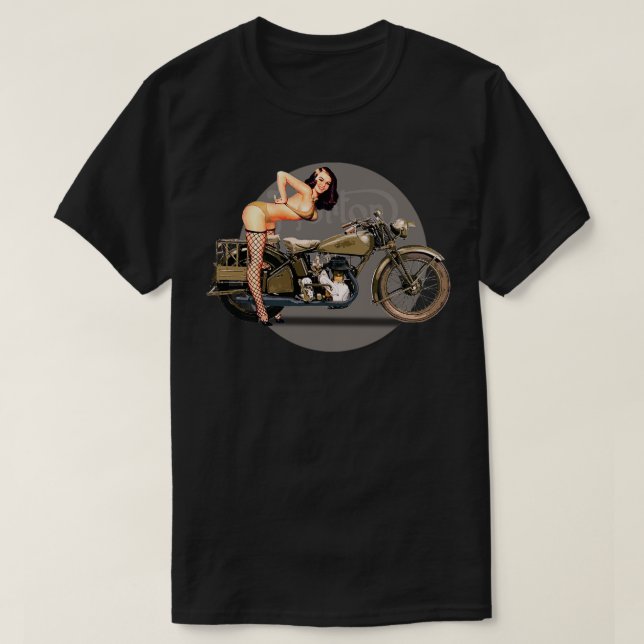 T-shirt Pinup girl Norton 16H moto retro 2ÈME GUERRE MONDI (Design devant)