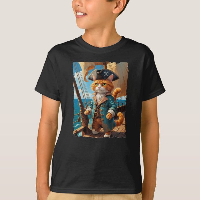 T-shirt Pirate cat sur le pont de son bateau ! (Devant)