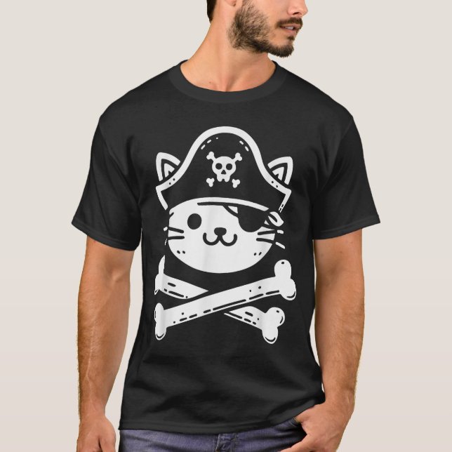 T-shirt Pirate Chat Crossbones Amoureux de les chats Chats (Devant)