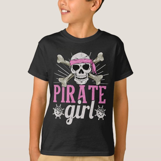 T-shirt Pirate Girl Caribbean Freebooter Crâne Femme Pira (Devant)