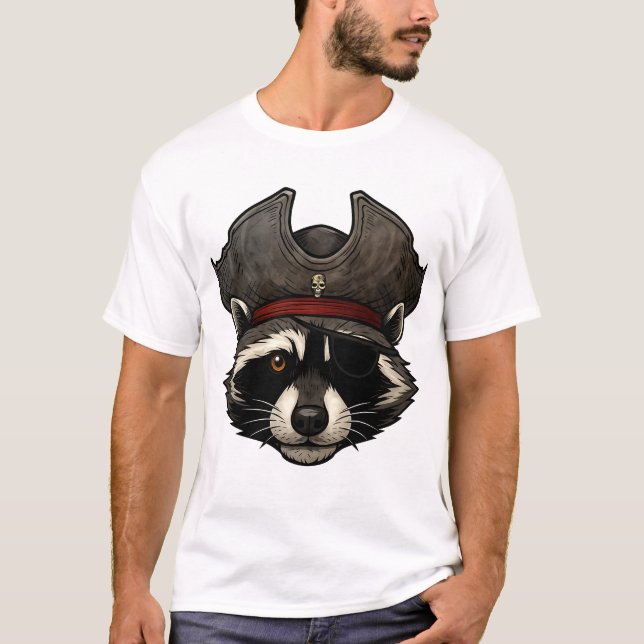 T-shirt Pirate Raccoon Face avec Eyepatch (Devant)