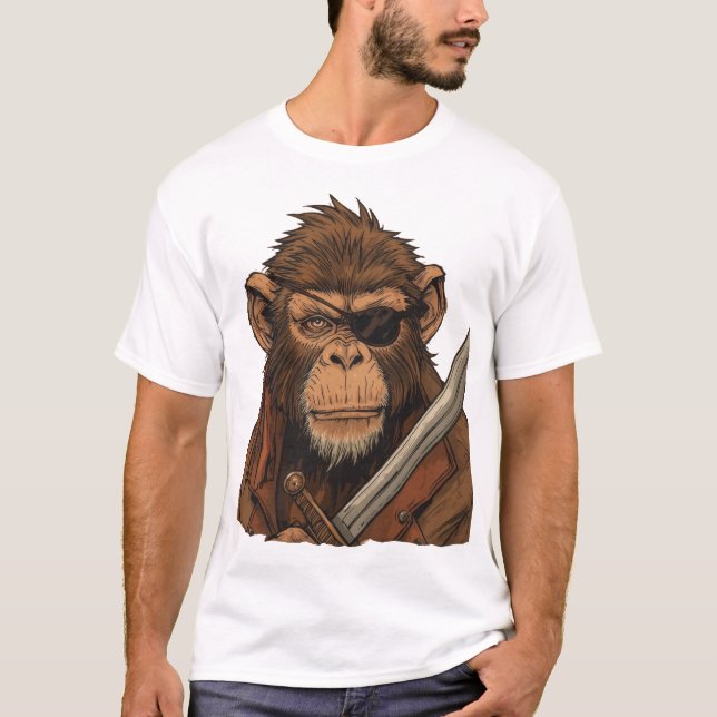 T-shirt Pirate Singe avec épée - Bold Adventure Art (Devant)