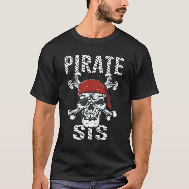 T-shirt Pirate Sis Girls Crâne Crossbones Drapeau Hallowee (Devant)