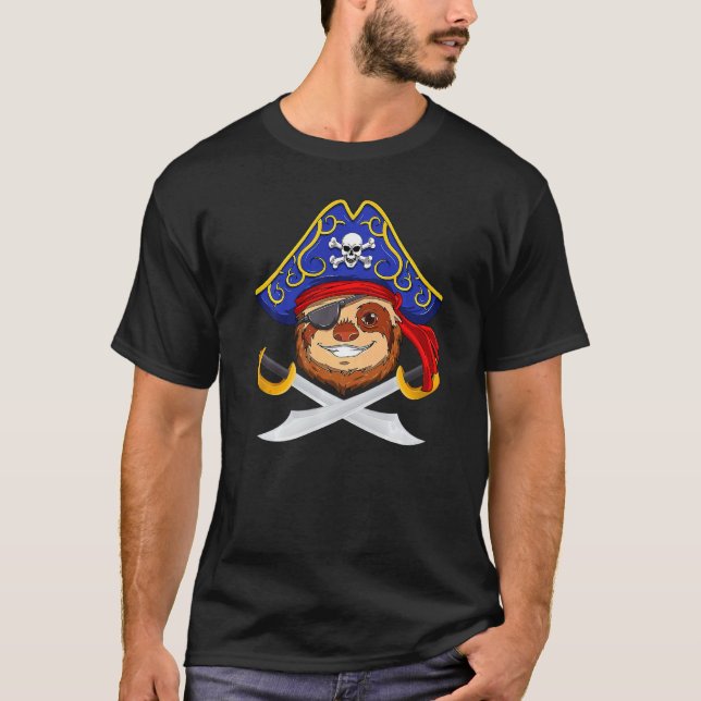 T-shirt Pirate Sloth Jolly roger Halloween Costume Day Boy (Devant)