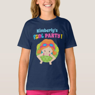 T-shirt Piscine fête rousse Anniversaire fille mignonne pe