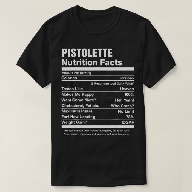 T-shirt Pistolette Nutrition Facts Funny Graphic  (Design devant)