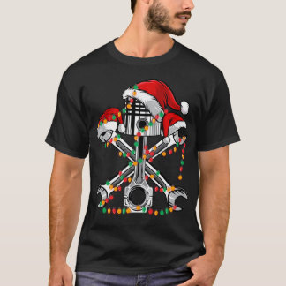 T-shirt Piston Wrench Santa Hat Feux de Noël Véhicule