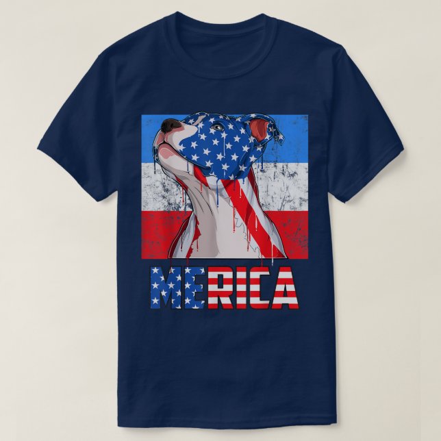 T-shirt Pit Bull Dog Patriotic USA 4th of July American Fl (Design devant)