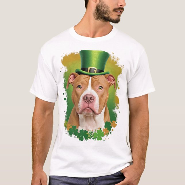 T-shirt Pit Bull Leprechaun Jour de la Saint Patrick Chien (Devant)