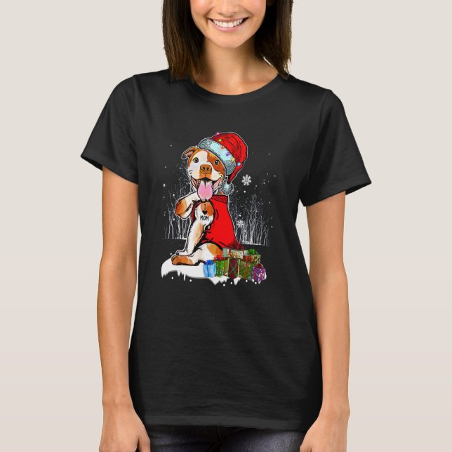 T-shirt Pit Bull Noël I Love Maman Tattoo Xmas Pajama (Devant)