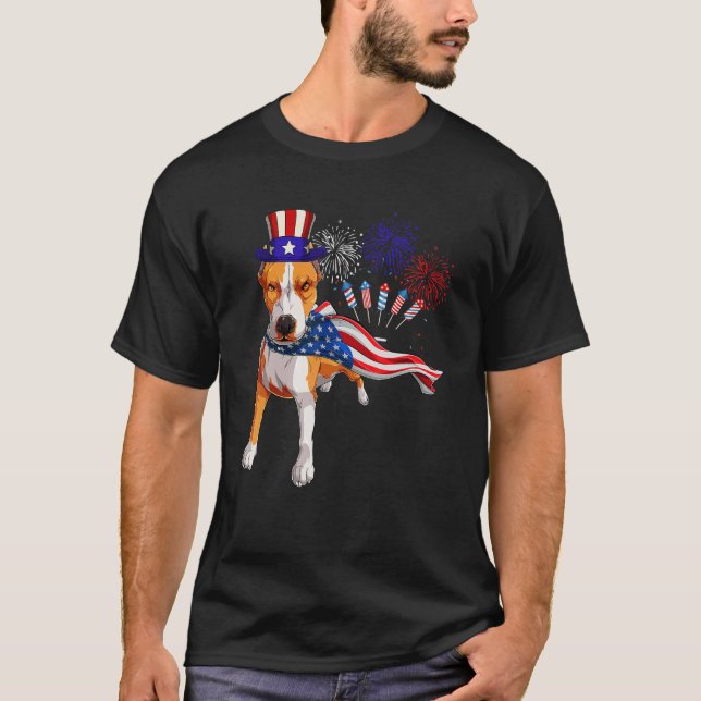 T-shirt Pit Bull Portant Le Drapeau Américain Fireworks 4t (Devant)