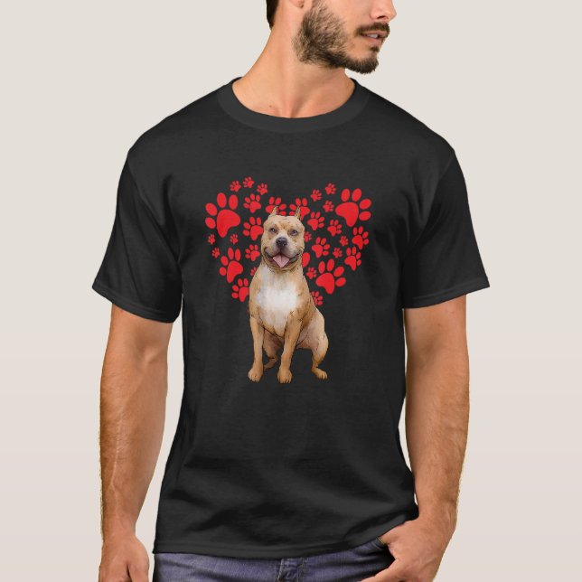 T-shirt Pit Bull Valentines Heart Paw Valentines Day Dog (Devant)