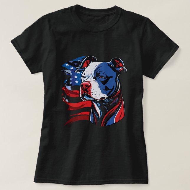 T-shirt Pitbull américain avec étoiles et rayures américai (Design devant)