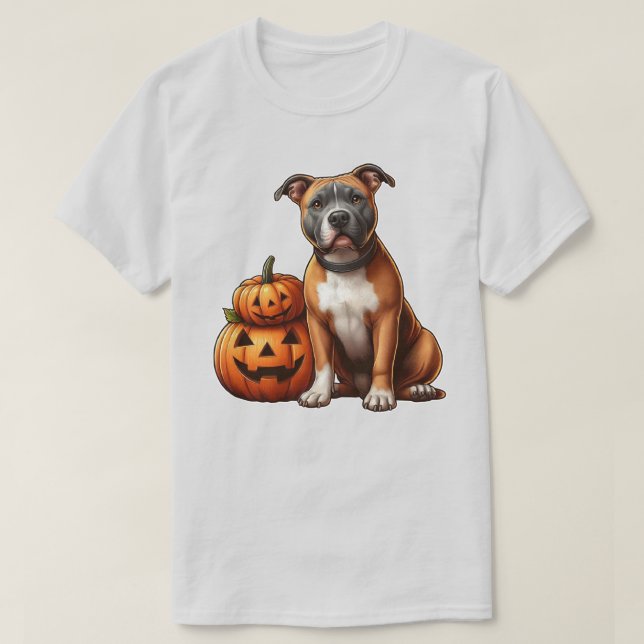 T-shirt Pitbull avec Citrouilles d'Halloween (Design devant)
