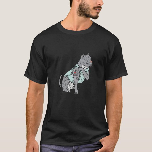 T-shirt Pitbull Avec J'Aime Maman Tatouage Sur Le Bras Drô (Devant)