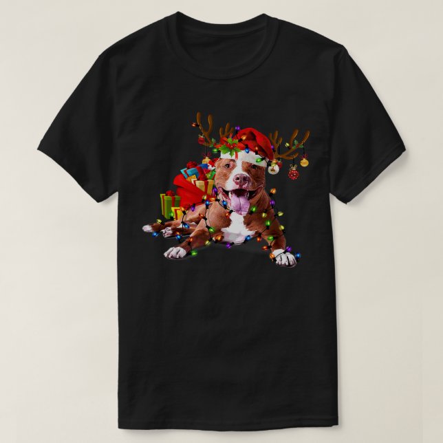 T-shirt Pitbull Chien amusant Pitbull Reindeer de Noël Chr (Design devant)