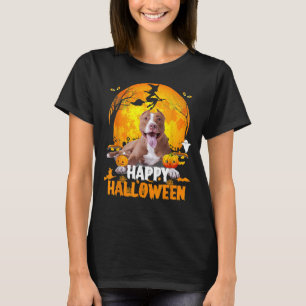 T-shirt Pitbull Chien Joyeux Jour D'Halloween Avec La Lune