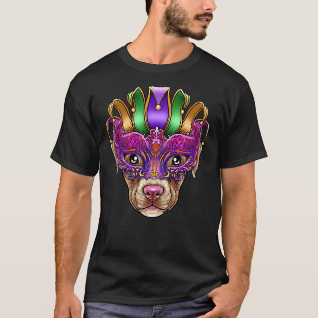 T-shirt Pitbull Chien Mardi Gras Masque Jester Casquette P (Devant)