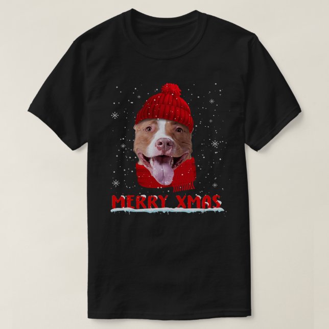 T-shirt Pitbull Chien Ph Joyeux Noël Pitbull Xmas Chien Co (Design devant)