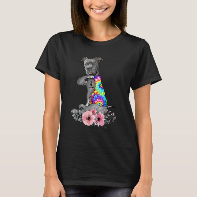 T-shirt Pitbull Chien Tattoo I Love Maman's Day (Devant)