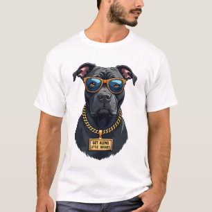 T-shirt Pitbull Cool Vintage avec Lunettes de Soleil et Ch