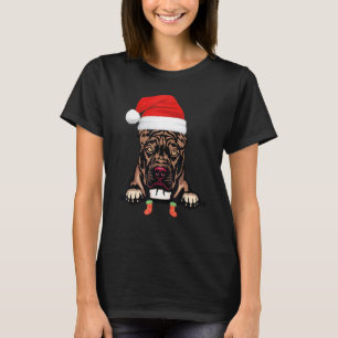 T-shirt pitbull de Noël avec chapeau de Père Noël Xmas