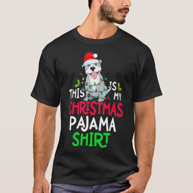 T-shirt Pitbull Dog Tree Lights C'Est Mon Pajam De Noël (Devant)