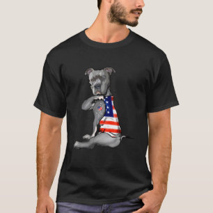 T-shirt Pitbull Drapeau Américain J'Aime Usa Maman Papa 4 