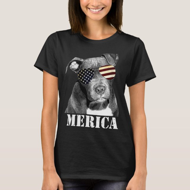T-shirt Pitbull Funny Patriotic Chien Usa lunettes de sole (Devant)