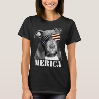 T-shirt Pitbull Funny Patriotic Chien Usa lunettes de sole