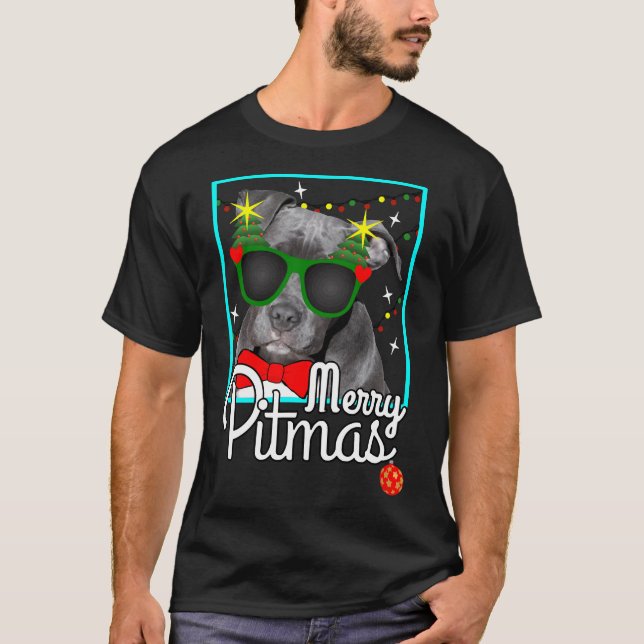 T-shirt Pitbull Funny Pit Bull Dog Noël Joyeux Pitmas (Devant)