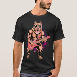 T-shirt Pitbull Jouant de la Guitare - Pit Bull Pittie Drô