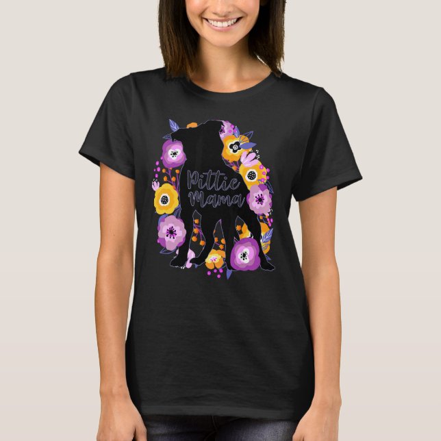 T-shirt Pitbull Mama Fleurs violettes Pittie mignonne Pitb (Devant)