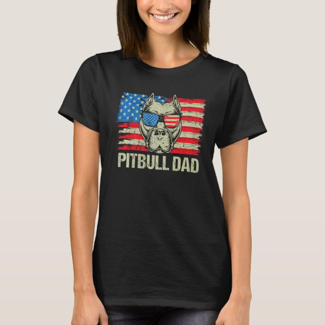 T-shirt Pitbull Papa American Pit Bull Dog Us Drapeau 4ème (Devant)