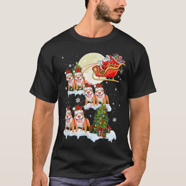 T-shirt Pitbull Reindeer Noël Père Noël équitation Chien P (Devant)