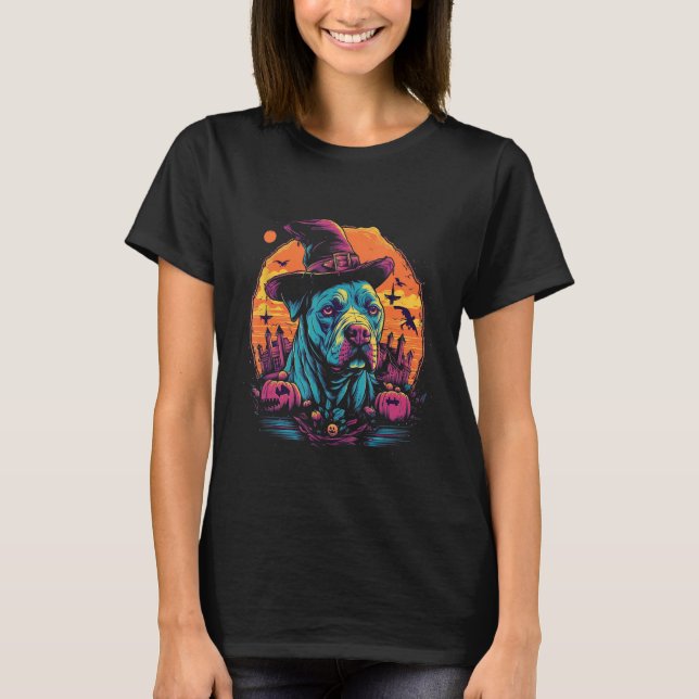 T-shirt Pitbull sorcier Casquette Halloween Costume Chien  (Devant)