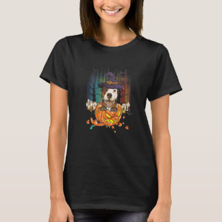 T-shirt Pitbull Witch Pumpkin Halloween Dog