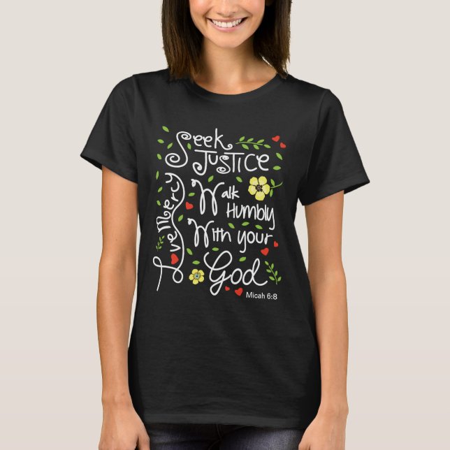 T-shirt Pitié d'amour de justice de recherche de 6:8 de (Devant)