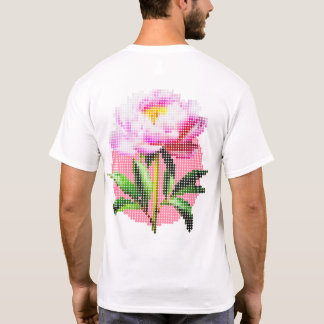 T-shirt Pivoine rose en mosaïque à pois Fleur avant et arr