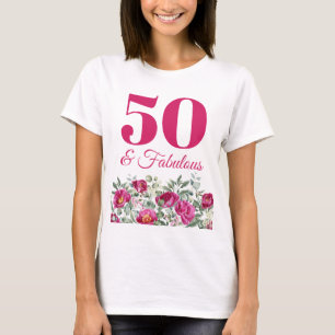 T-shirt Pivoines aquarelle rose chaud 50 ans et fabuleuse