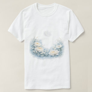 T-shirt Pivoines blanches en aquarelle Croissant de lune c